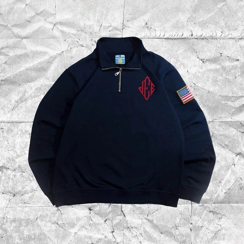 Y2K Retro Quarterzip Pullover Hoodie JEE Embroidery Pattern Sweatshirt American Vintage Casual Streetwear Men Oversized Coat - Image 1